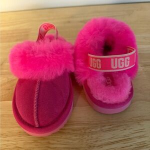 UGG Kids Funkette Bright Pink Fluffy Slippers